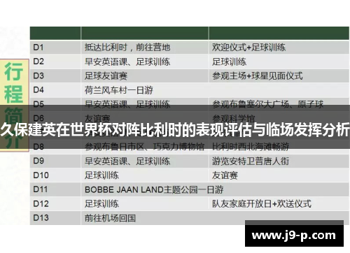久保建英在世界杯对阵比利时的表现评估与临场发挥分析
